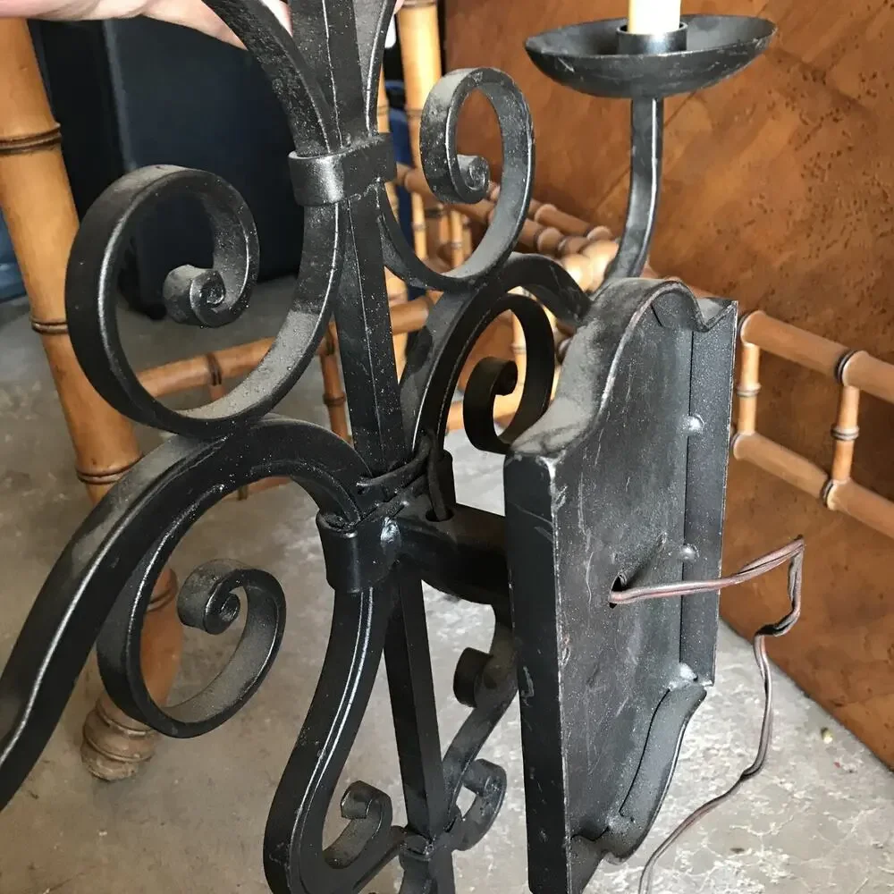 LARGE 1920S STYLE WROUGHT IRON SPANISH REVIVAL HOME WALL DOUBLE SCONCE LAMP